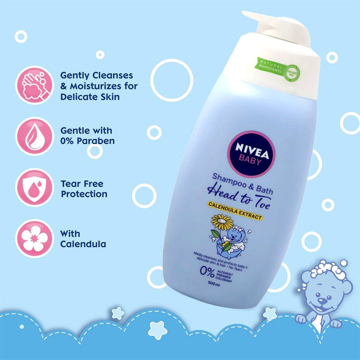 Nivea Baby Head To Toe Shampoo & Bath 500 mL - Easy Pharmacy LLC