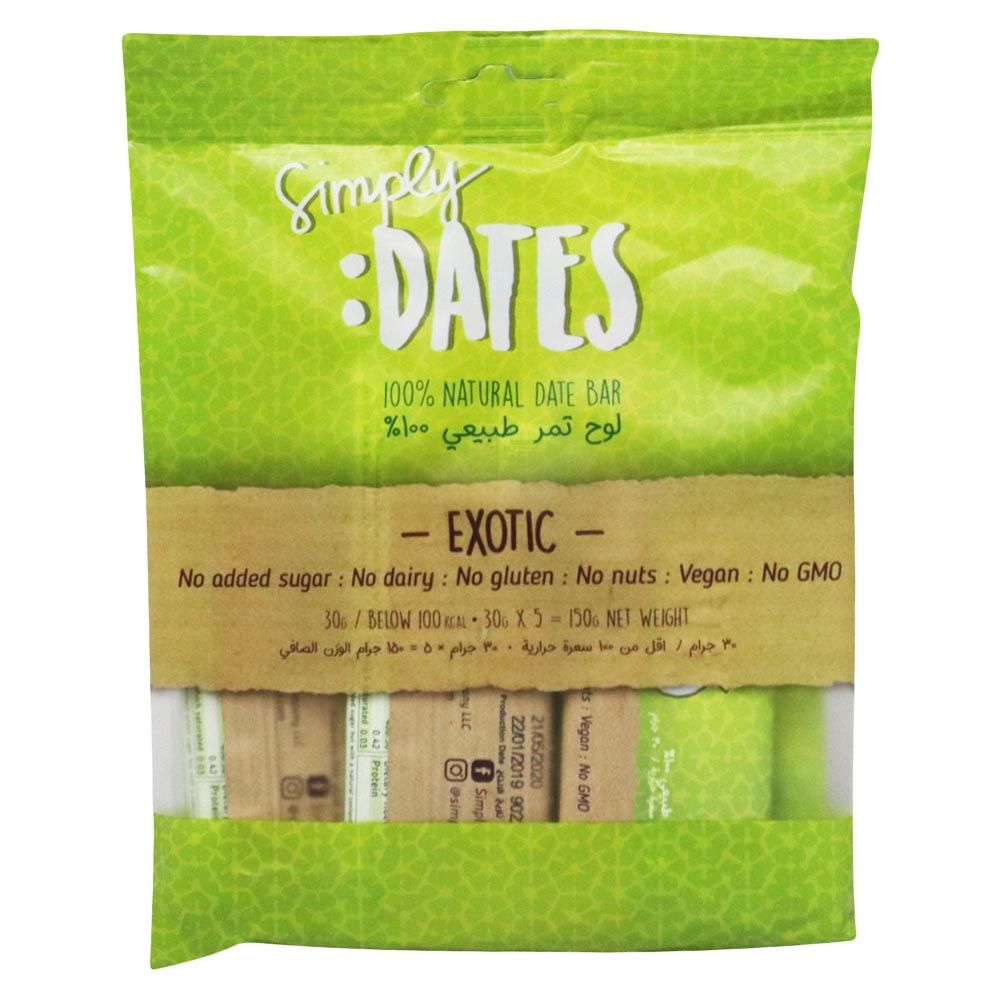 Simply Dates Exotic 100% Natural Date Bar 30 g 5's Promo - Easy Pharmacy LLC