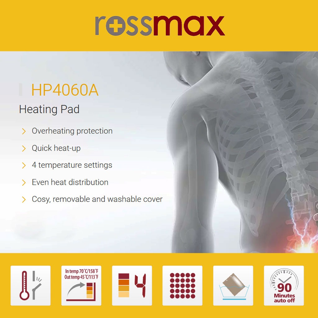 Rossmax HP4060A Super-Cosy, High-Temperature Heating Pad With 3 Pin Plug - Easy Pharmacy LLC