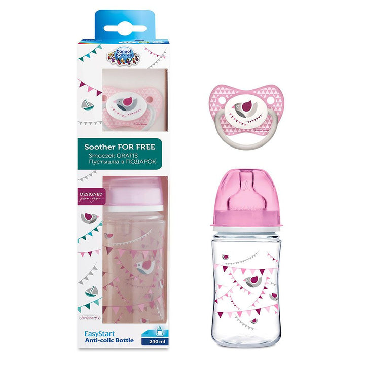 Canpol Babies EasyStart Anti-Colic Bottle with Free Soother Pink 260 mL 0164 - Easy Pharmacy LLC
