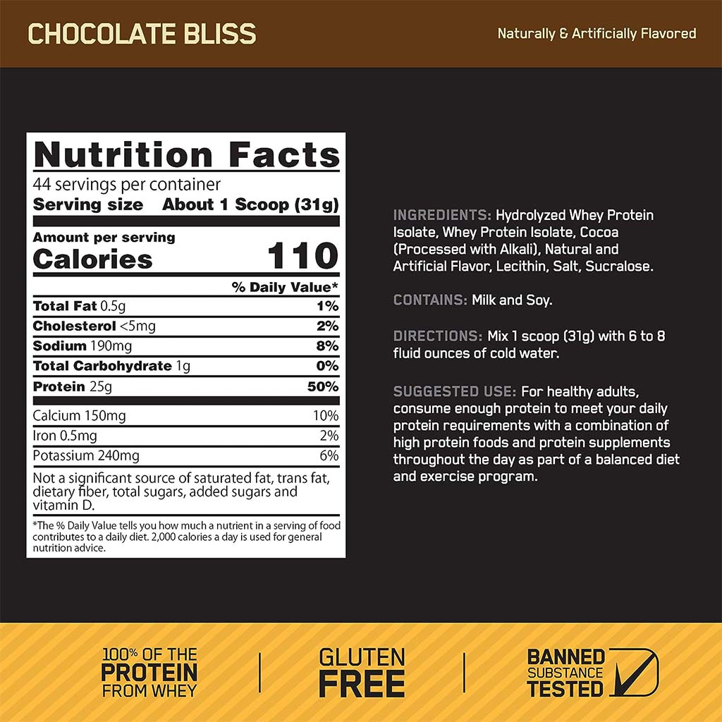 Optimum Nutrition Gold Standard 100% Isolate Chocolate Bliss 1.64lb - Easy Pharmacy LLC