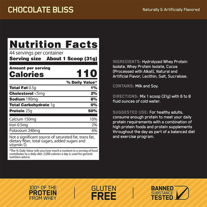 Optimum Nutrition Gold Standard 100% Isolate Chocolate Bliss 1.64lb - Easy Pharmacy LLC