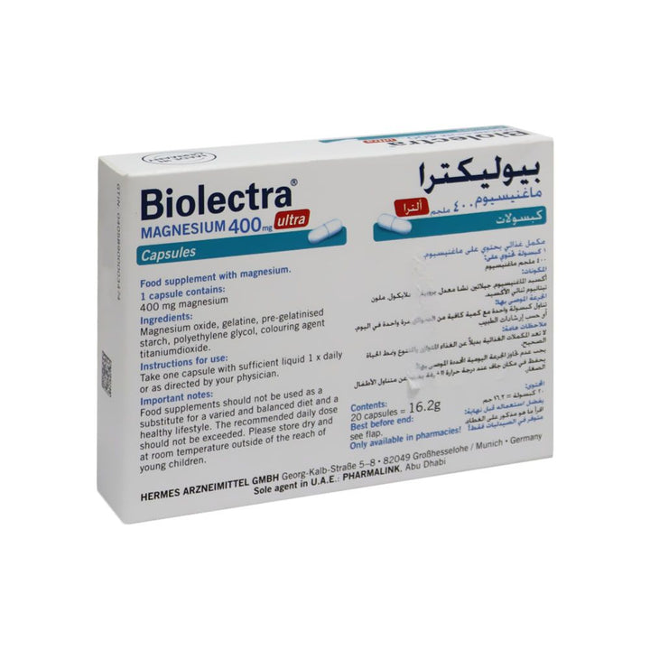 Hermes Bioelectra Ultra Magnesium 400 mg Capsules 20's - Easy Pharmacy LLC