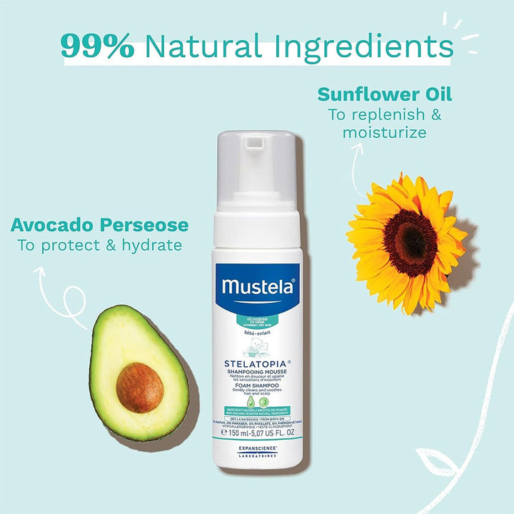 Mustela Stelatopia Foam Baby Shampoo For Atopic Prone Skin, Fragrance-Free 150ml - Easy Pharmacy LLC