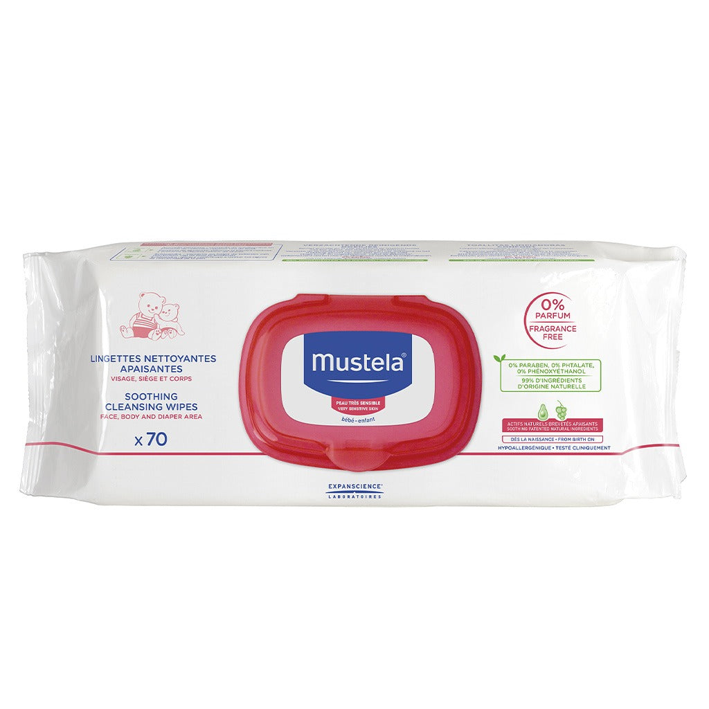 Mustela Baby Soothing Cleansing Wipes For Sensitive Face, Body & Diaper Area, Fragrance-Free, Pack of 70's - Easy Pharmacy LLC