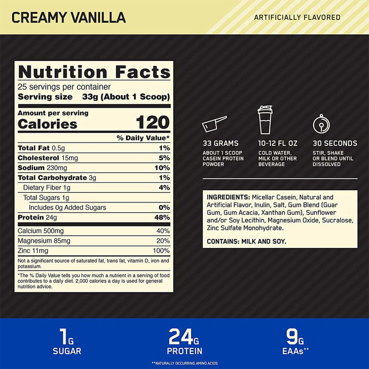 Optimum Nutrition Gold Standard 100% Casein Protein Creamy Vanilla 2lb - Easy Pharmacy LLC
