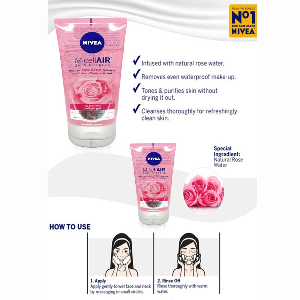 Nivea MicellAIR Skin Breathe Micellar Rose Water Facial Wash 150 mL - Easy Pharmacy LLC