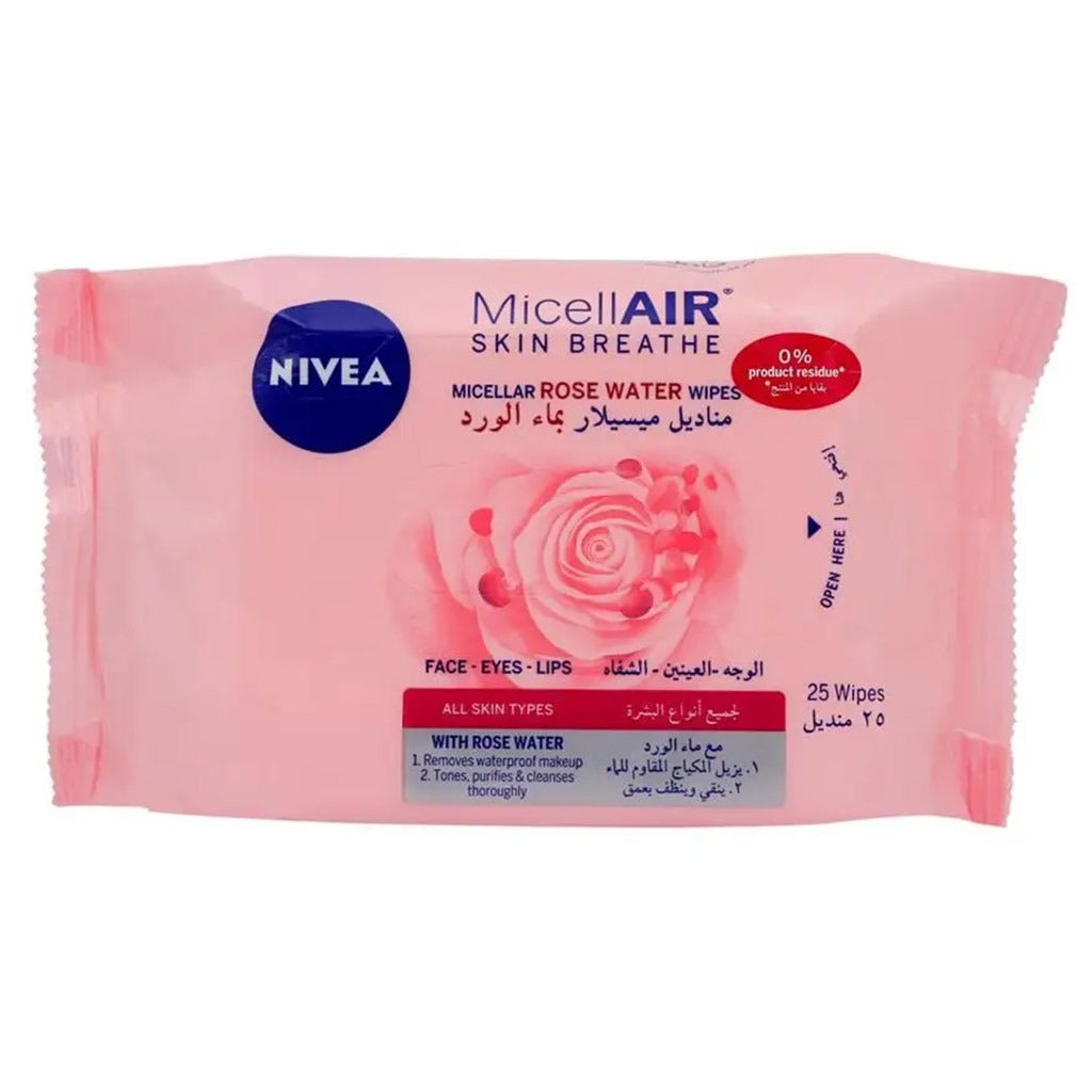 Nivea MicellAIR Skin Breathe Micellar Rose Water Wipes 25's - Easy Pharmacy LLC