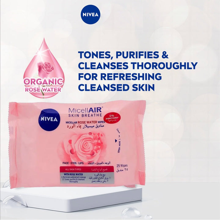 Nivea MicellAIR Skin Breathe Micellar Rose Water Wipes 25's - Easy Pharmacy LLC