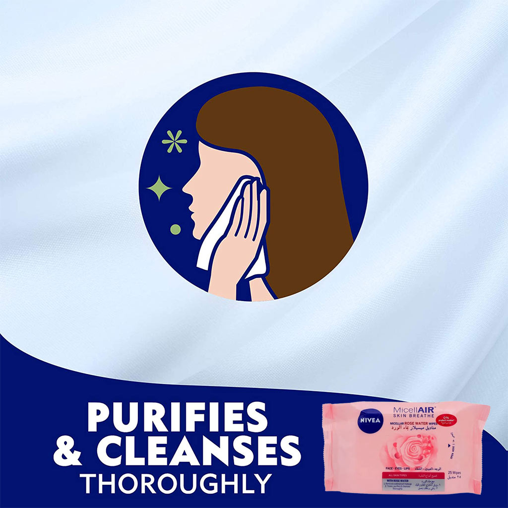Nivea MicellAIR Skin Breathe Micellar Rose Water Wipes 25's - Easy Pharmacy LLC