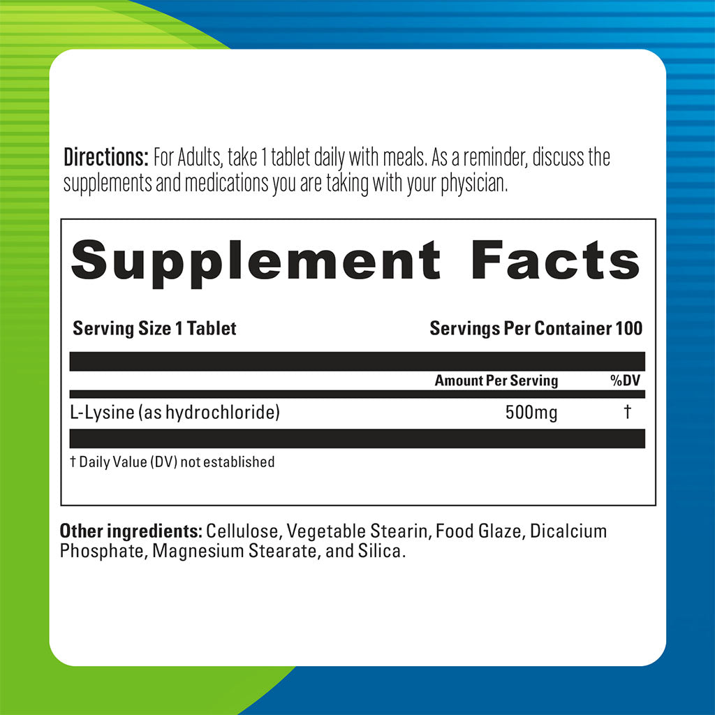 Blueberry Naturals L- Lysine 500mg Tablets, Pack of 100's - Easy Pharmacy LLC