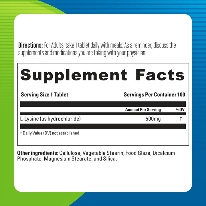 Blueberry Naturals L- Lysine 500mg Tablets, Pack of 100's - Easy Pharmacy LLC