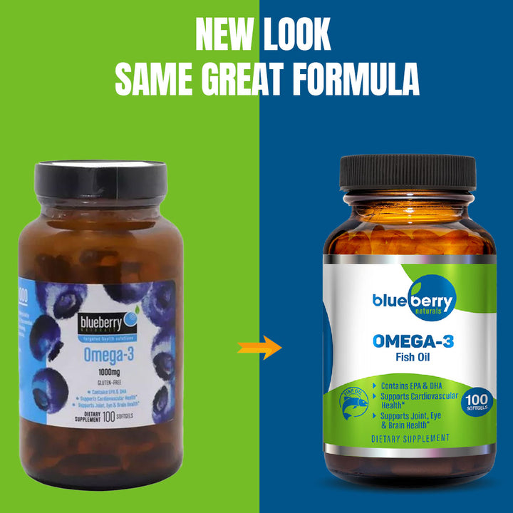Blueberry Naturals Omega 3 1000mg Fish Oil Supplement Softgels, Pack of 100's - Easy Pharmacy LLC