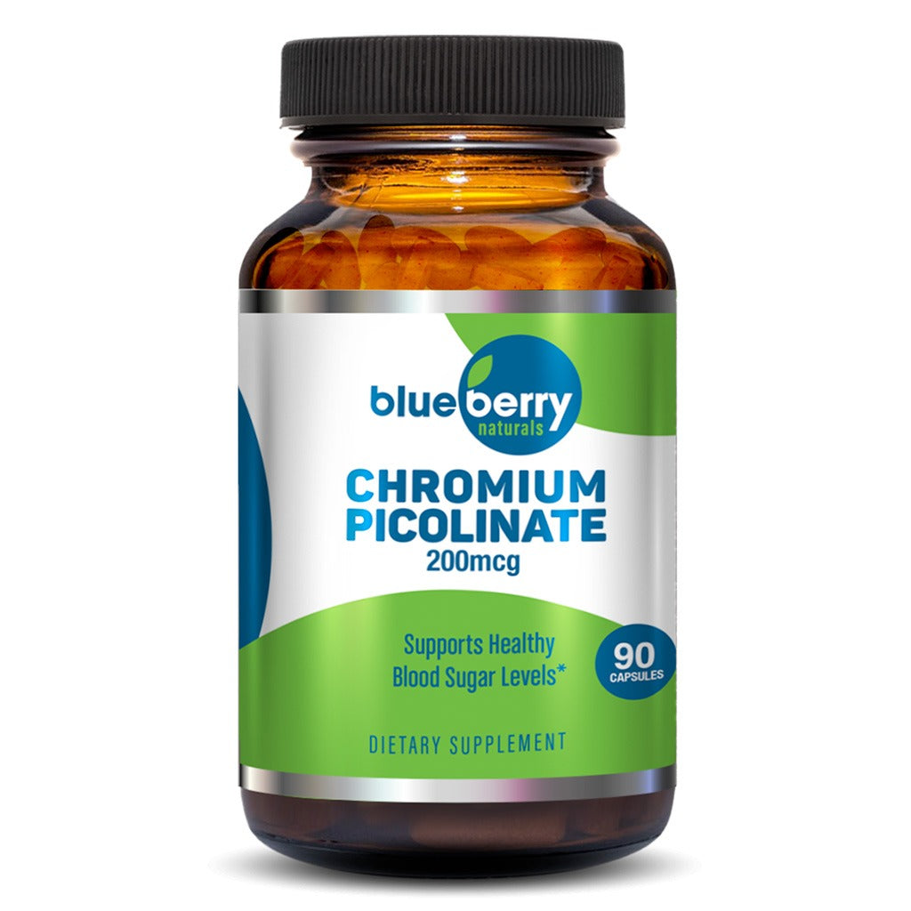 Blueberry Naturals Chromium Picolinate 200mcg Capsules For Healthy Blood Sugar, Pack of 90's - Easy Pharmacy LLC