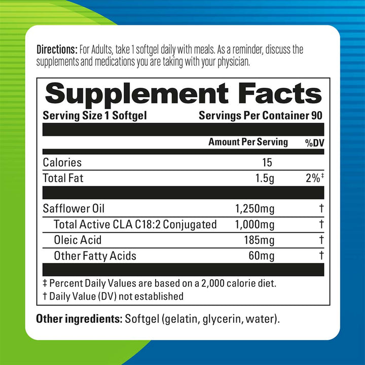 Blueberry Naturals CLA 1000mg Softgels For Weight Management, Pack of 90's - Easy Pharmacy LLC