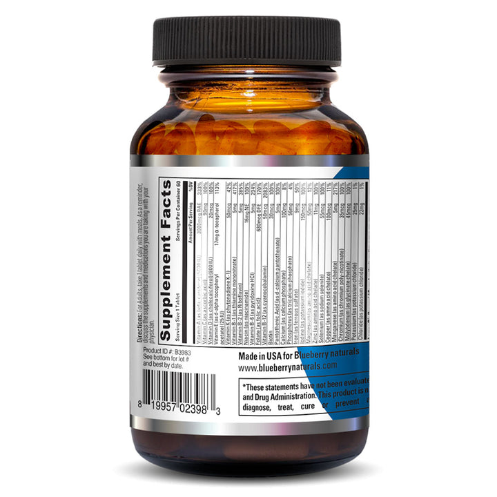 Blueberry Naturals Rainbow Adult Multivitamins & Minerals Supplement Tablets, Pack of 60's - Easy Pharmacy LLC