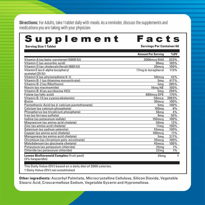 Blueberry Naturals Rainbow Adult Multivitamins & Minerals Supplement Tablets, Pack of 60's - Easy Pharmacy LLC