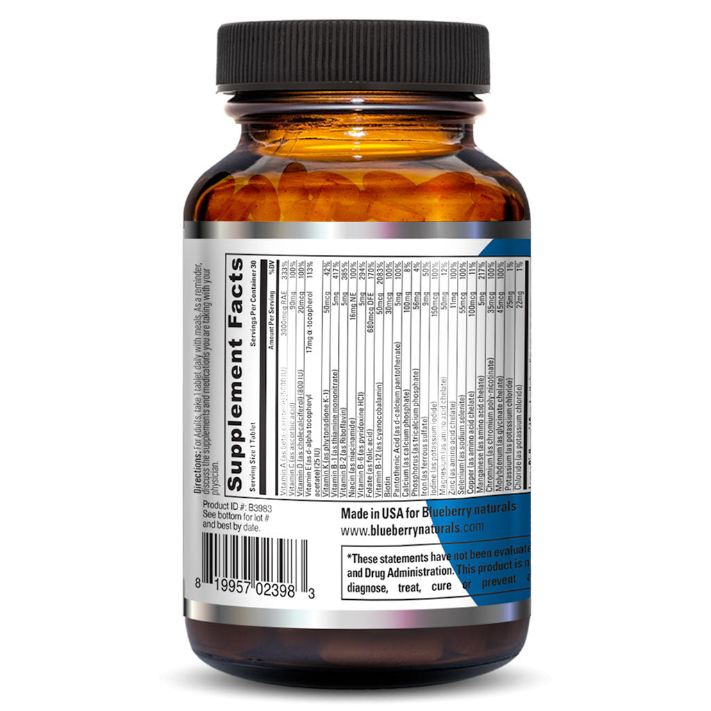 Blueberry Naturals Rainbow Adult Multivitamins & Minerals Supplement Tablets, Pack of 30's - Easy Pharmacy LLC