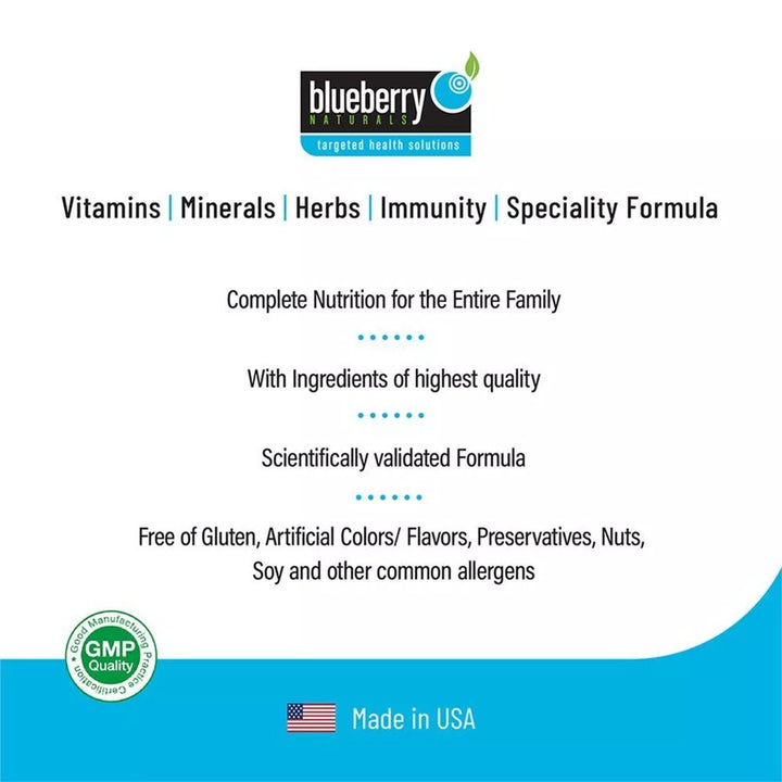 Blueberry Naturals Rainbow Adult Multivitamins & Minerals Supplement Tablets, Pack of 30's - Easy Pharmacy LLC