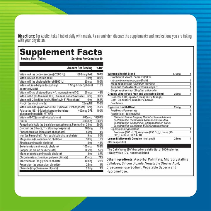 Blueberry Naturals One Daily Women's Multivitamins & Minerals Tablets, Pack of 60's - Easy Pharmacy LLC