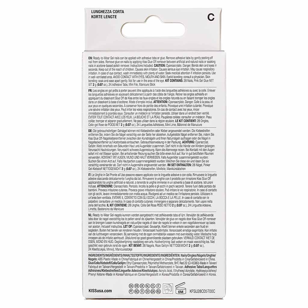 Kiss Gel Fantasy Ready To Wear Nails With Glue And Adhesive Tabs, KGN12C, Pack of 28's - Easy Pharmacy LLC