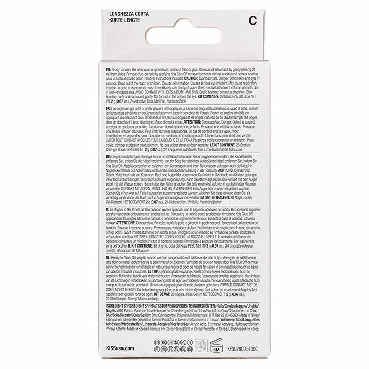 Kiss Gel Fantasy Ready To Wear Nails With Glue And Adhesive Tabs, KGN12C, Pack of 28's - Easy Pharmacy LLC