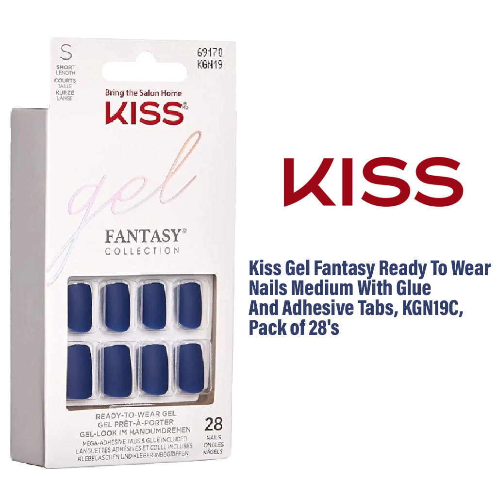 Kiss Gel Fantasy Ready To Wear Nails Medium With Glue And Adhesive Tabs, KGN19C, Pack of 28's - Easy Pharmacy LLC