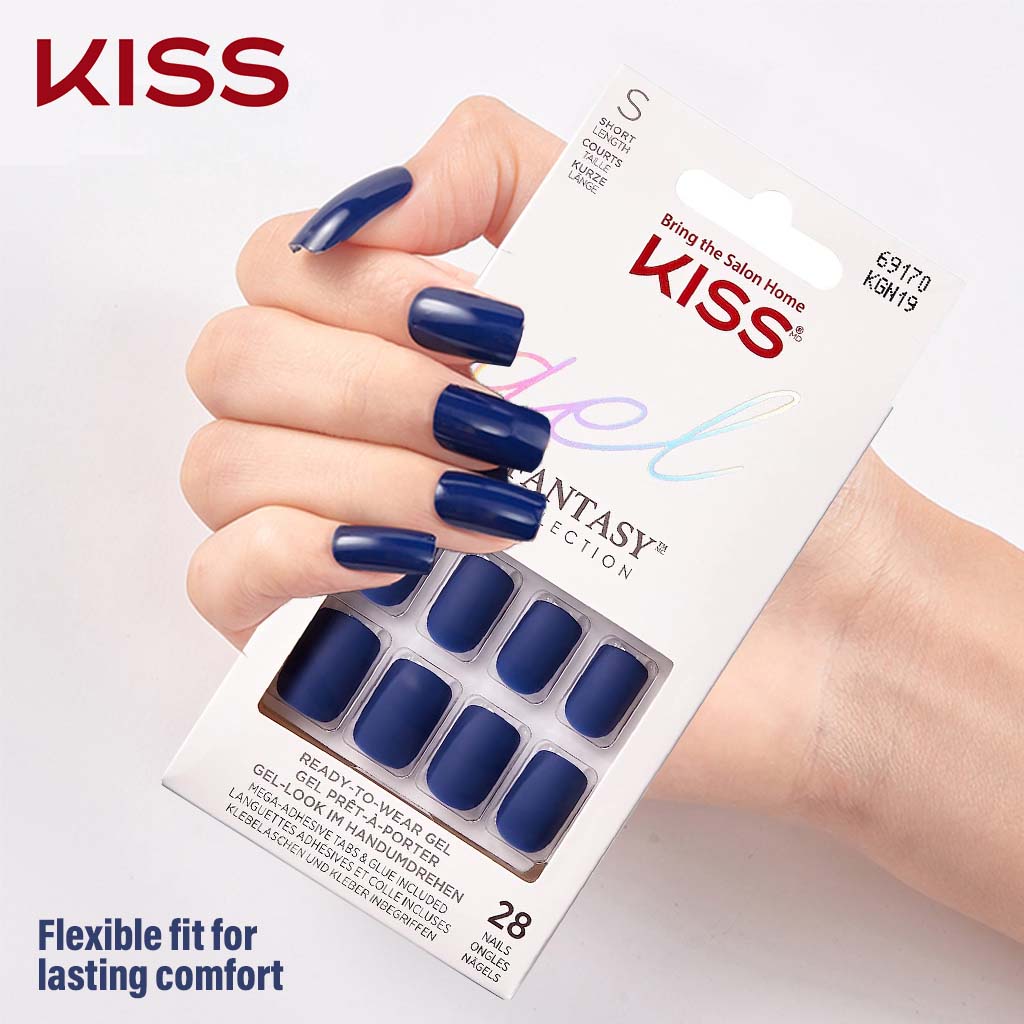Kiss Gel Fantasy Ready To Wear Nails Medium With Glue And Adhesive Tabs, KGN19C, Pack of 28's - Easy Pharmacy LLC