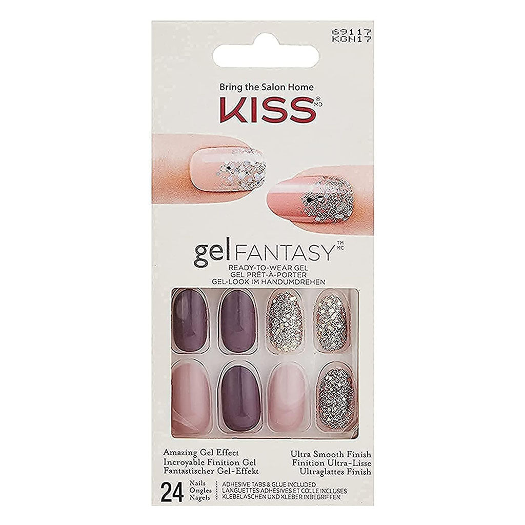 Kiss Gel Fantasy No Pressure Ready To Wear Nails With Glue And Adhesive Tabs, KGN17C, Pack of 24's - Easy Pharmacy LLC