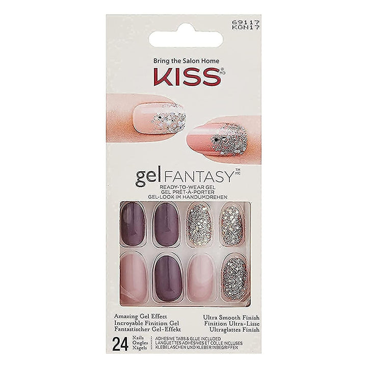 Kiss Gel Fantasy No Pressure Ready To Wear Nails With Glue And Adhesive Tabs, KGN17C, Pack of 24's - Easy Pharmacy LLC