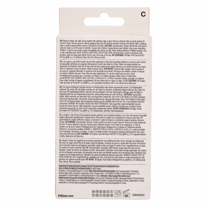 Kiss Gel Fantasy No Pressure Ready To Wear Nails With Glue And Adhesive Tabs, KGN17C, Pack of 24's - Easy Pharmacy LLC