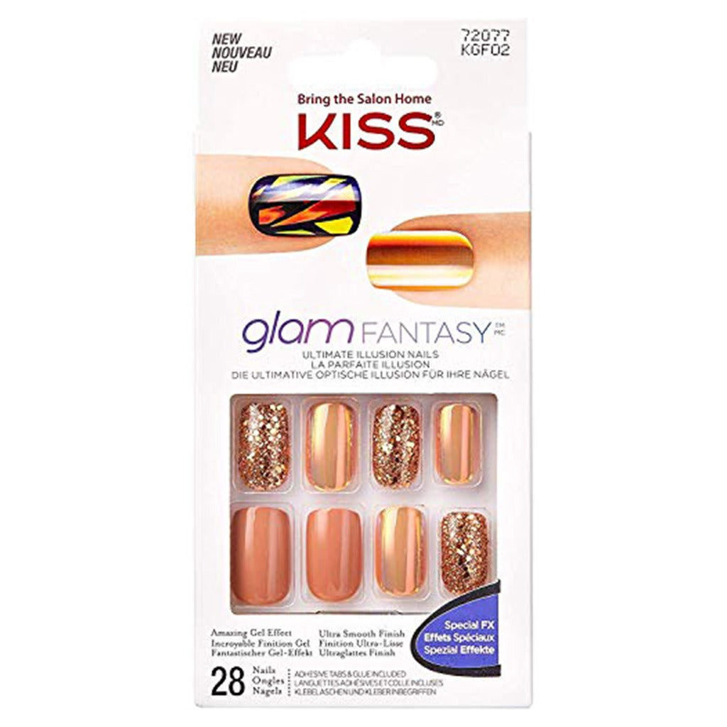 Kiss Glam Fantasy Nails With Glue And Adhesive Tabs, KGF02C, Pack of 28's - Easy Pharmacy LLC