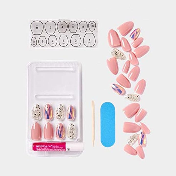 Kiss Glam Fantasy Nails With Glue And Adhesive Tabs, KGF02C, Pack of 28's - Easy Pharmacy LLC