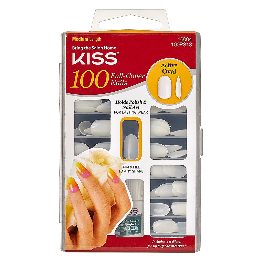Kiss 100 Full Cover Nail Kit, Active Oval With Glue, 100PS13C, Pack of 100's - Easy Pharmacy LLC