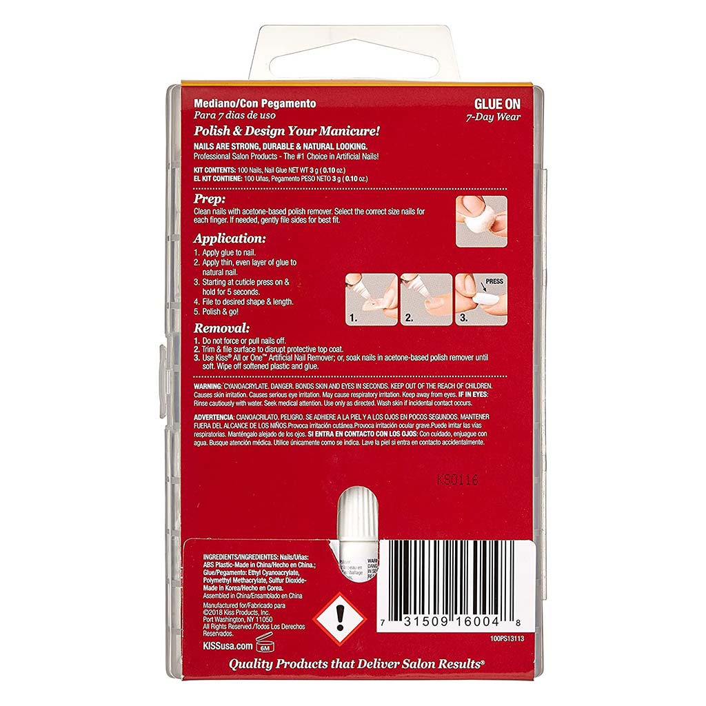 Kiss 100 Full Cover Nail Kit, Active Oval With Glue, 100PS13C, Pack of 100's - Easy Pharmacy LLC