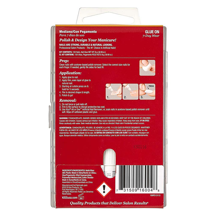 Kiss 100 Full Cover Nail Kit, Active Oval With Glue, 100PS13C, Pack of 100's - Easy Pharmacy LLC