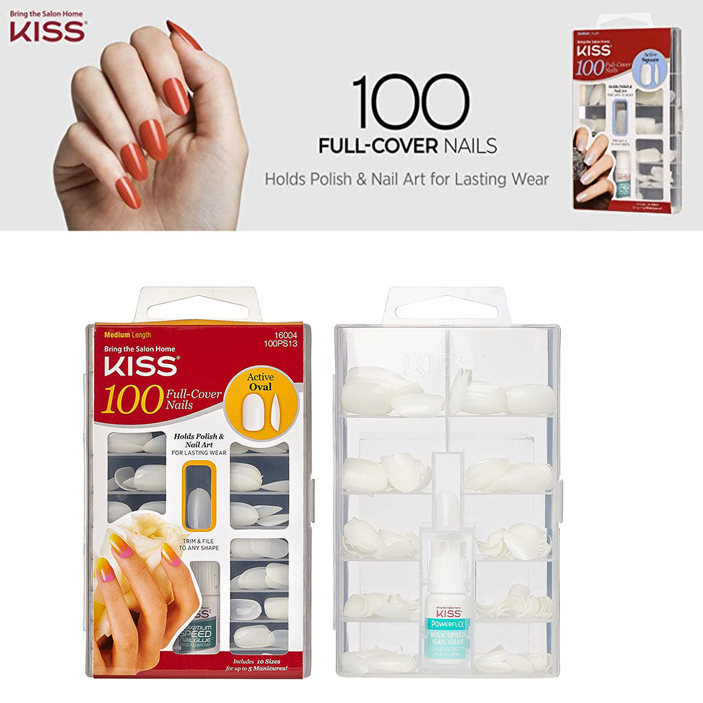 Kiss 100 Full Cover Nail Kit, Active Oval With Glue, 100PS13C, Pack of 100's - Easy Pharmacy LLC