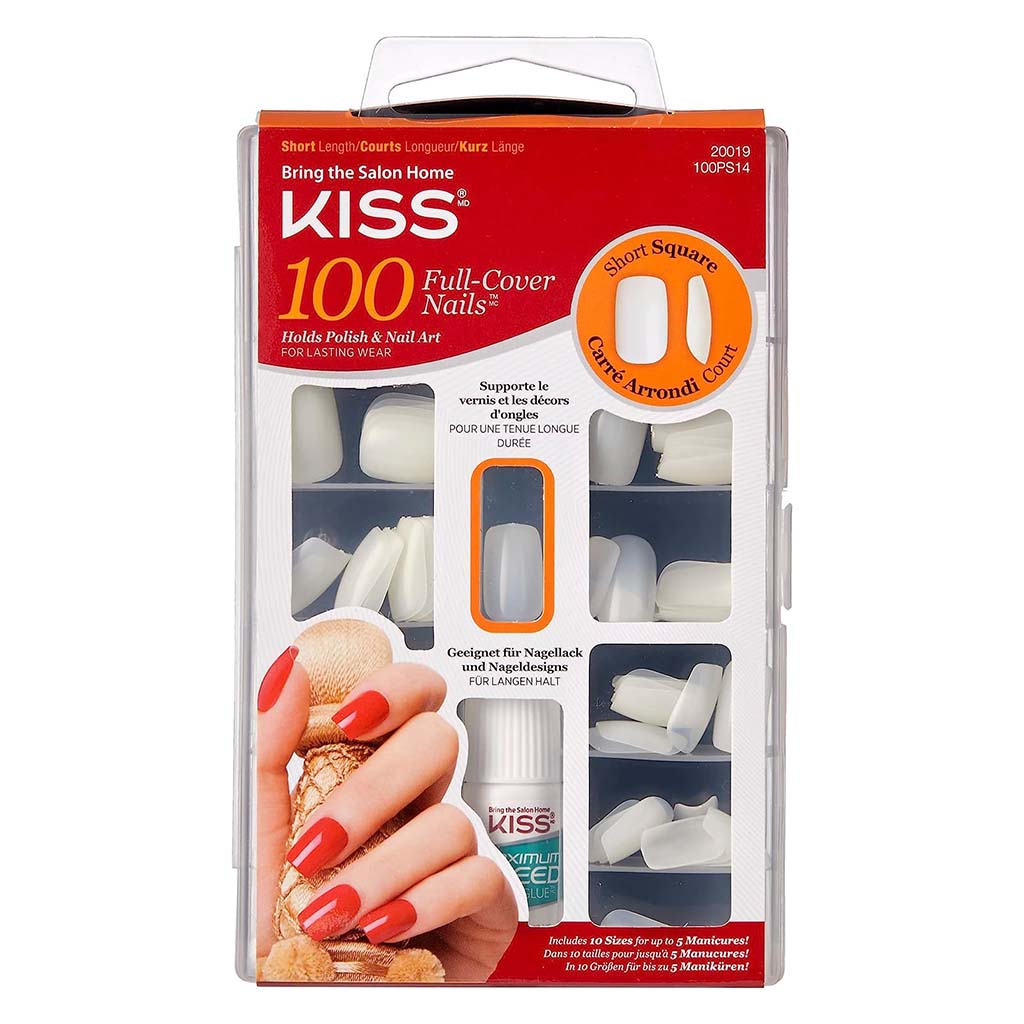 Kiss 100 Full Cover Nail Kit, Short Square With Glue, 100PS14C, Pack of 100's - Easy Pharmacy LLC