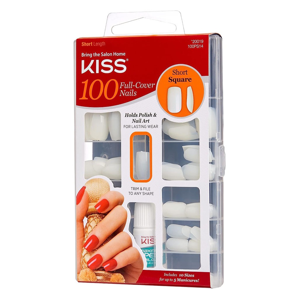 Kiss 100 Full Cover Nail Kit, Short Square With Glue, 100PS14C, Pack of 100's - Easy Pharmacy LLC