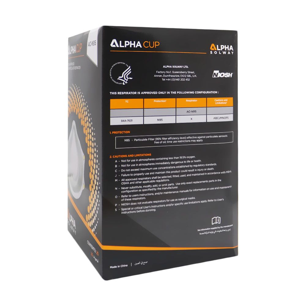 Alpha Cup AC-N95 Particulate Disposable Respirator Mask 20's - Easy Pharmacy LLC