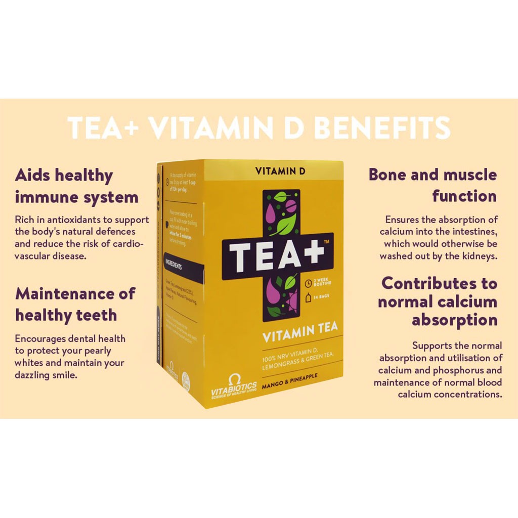 Vitabiotics Tea+ Vitamin D Vitamin Tea, Pack of 14's - Easy Pharmacy LLC