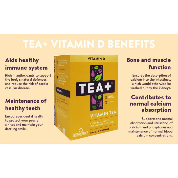 Vitabiotics Tea+ Vitamin D Vitamin Tea, Pack of 14's - Easy Pharmacy LLC