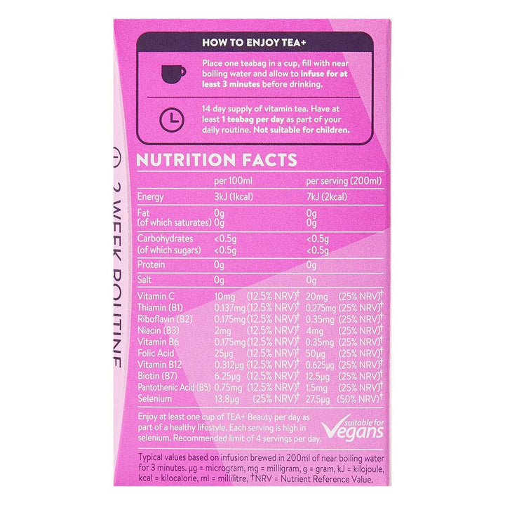 Vitabiotics Tea+ Beauty Vitamin Tea Bags For Healthy Hair, Nails & Skin, Pack of 14's - Easy Pharmacy LLC