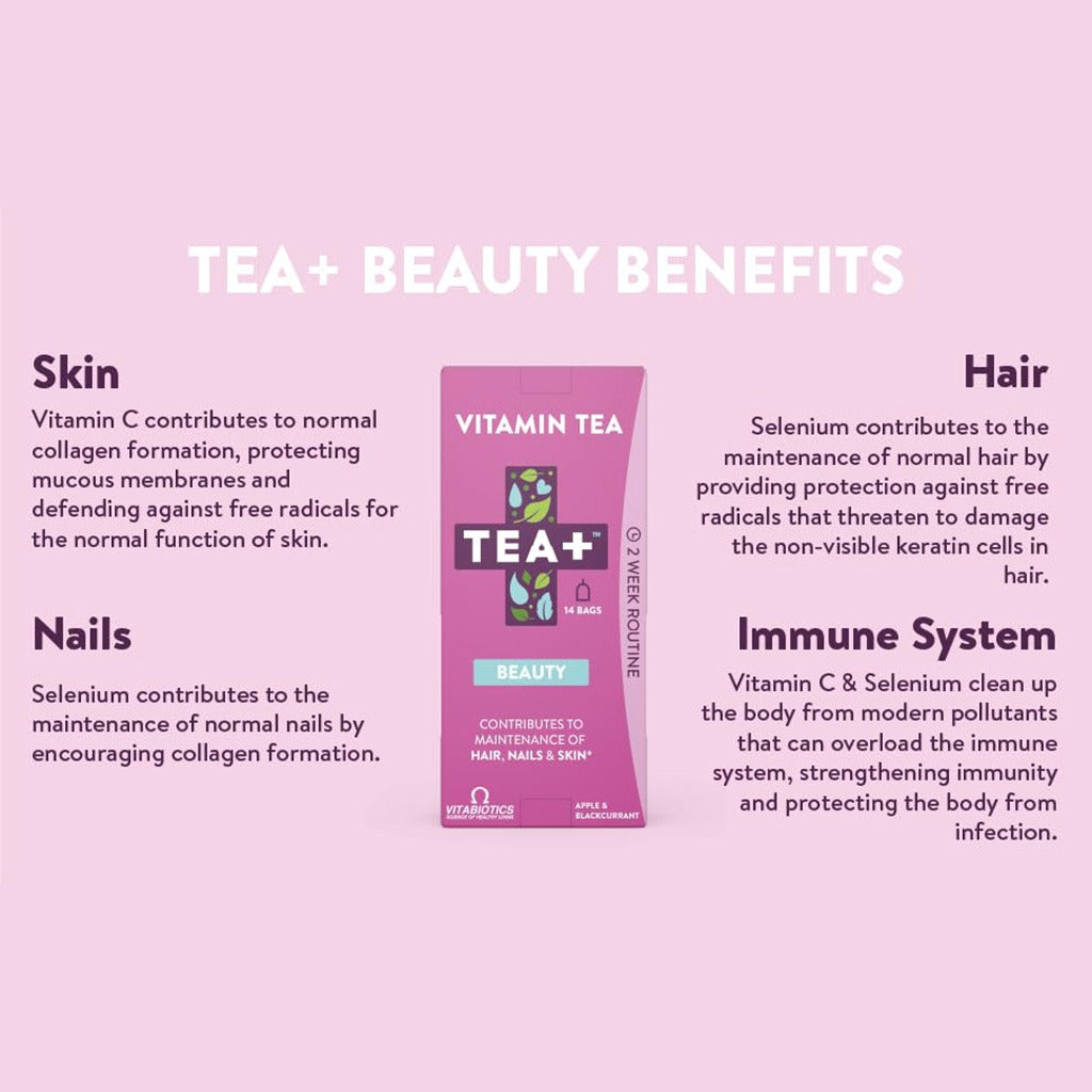 Vitabiotics Tea+ Beauty Vitamin Tea Bags For Healthy Hair, Nails & Skin, Pack of 14's - Easy Pharmacy LLC
