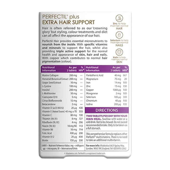 Vitabiotics Perfectil Extra Support Tablets For Hair, Skin & Nails, Pack of 60's - Easy Pharmacy LLC