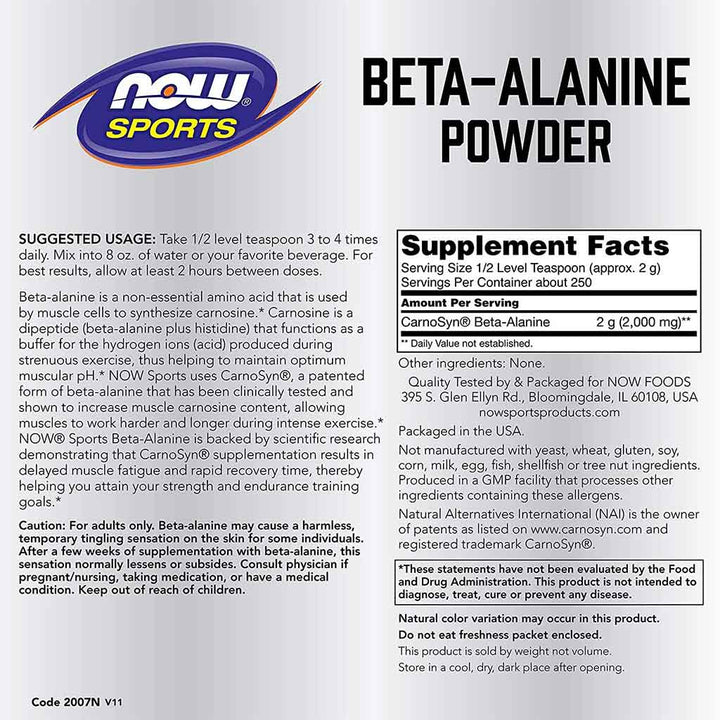 Now Sports Beta Alanine 100% Pure Powder For Muscular Endurance 500g - Easy Pharmacy LLC