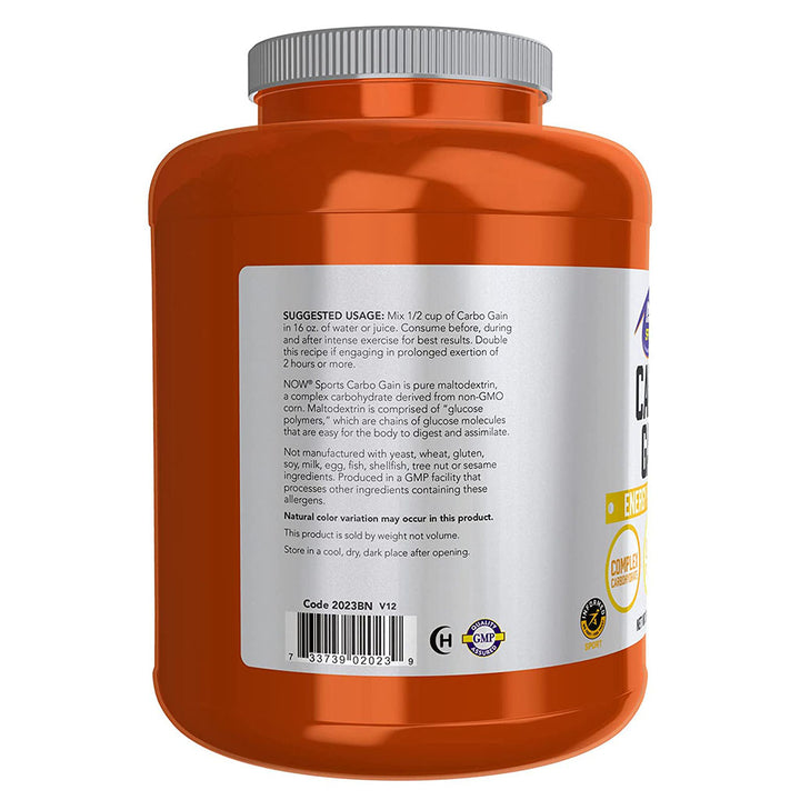 Now Sports Carbo Gain Unflavored Maltodextrin Powder For Energy Production 8lbs - Easy Pharmacy LLC