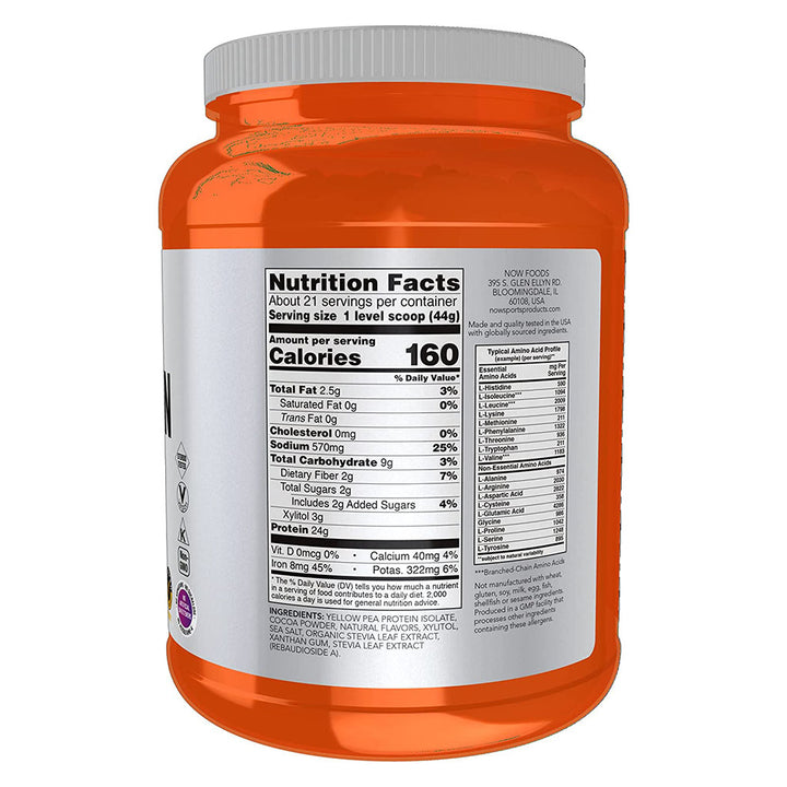 Now Sports Pea Protein Powder With BCAAs, Chocolate For Muscle Growth & Recovery 2lbs - Easy Pharmacy LLC