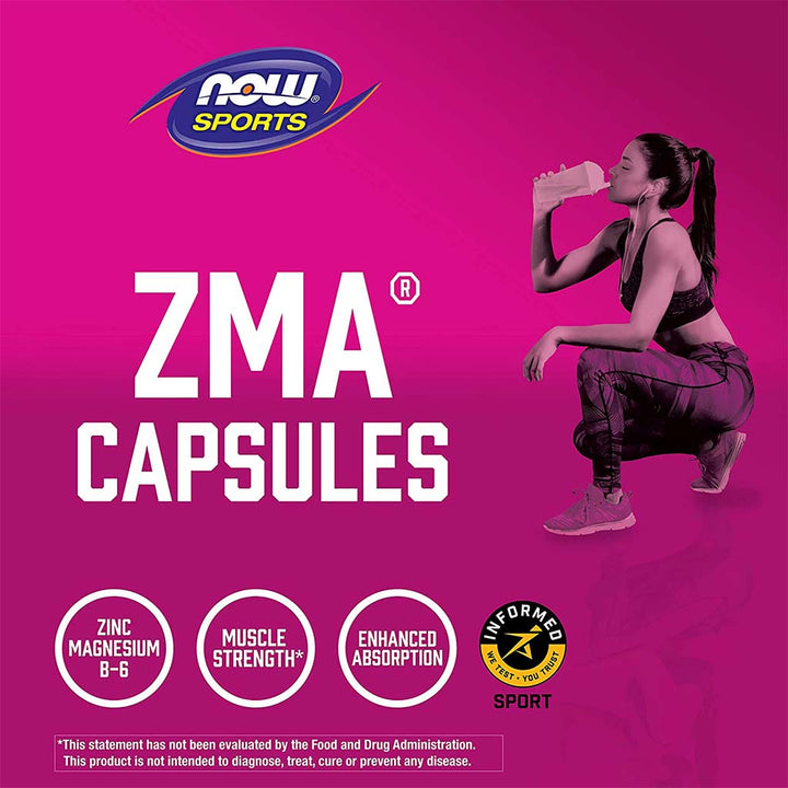 Now Sports ZMA 800mg Capsules With Zinc, Magnesium & Vitamin B6 For Muscle Recovery, Pack of 90's - Easy Pharmacy LLC