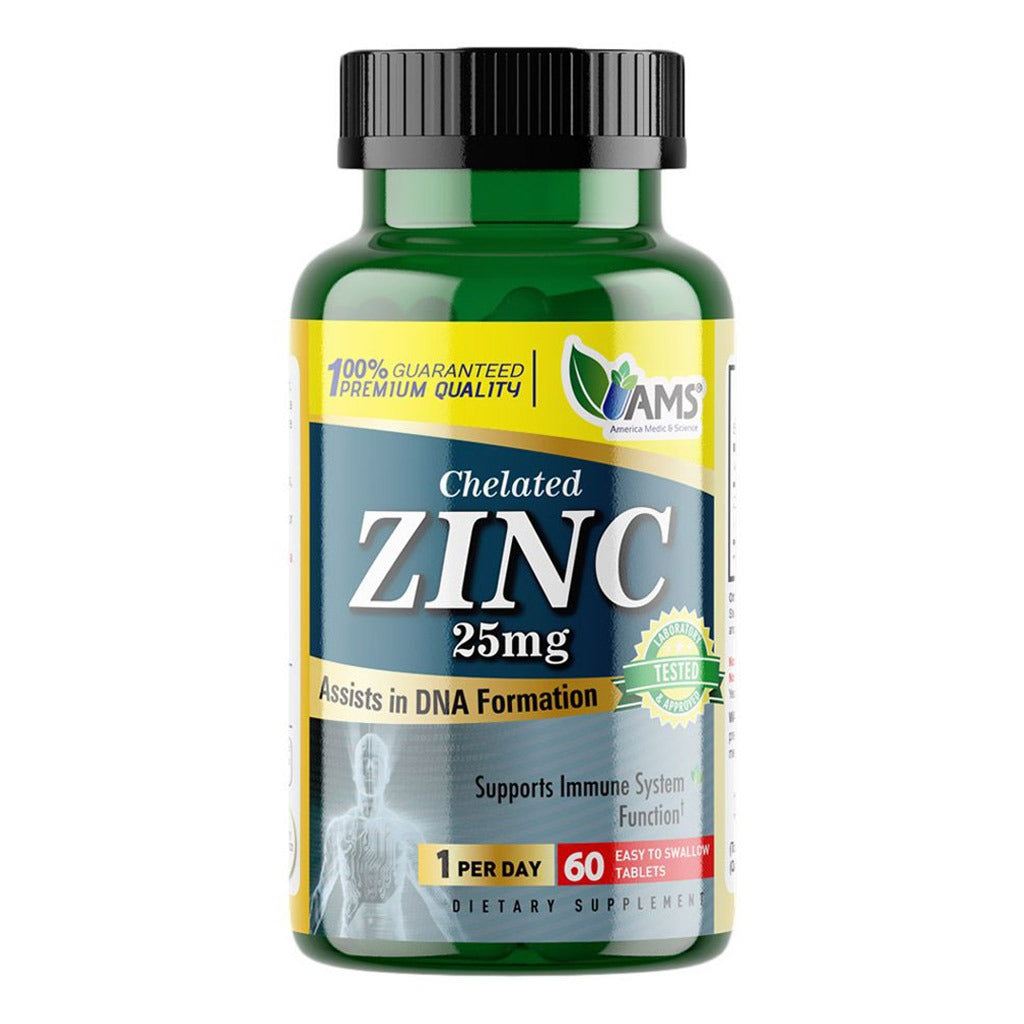 AMS Chelated Zinc 25 mg Tablets For Immunity Support, Pack of 60's - Easy Pharmacy LLC